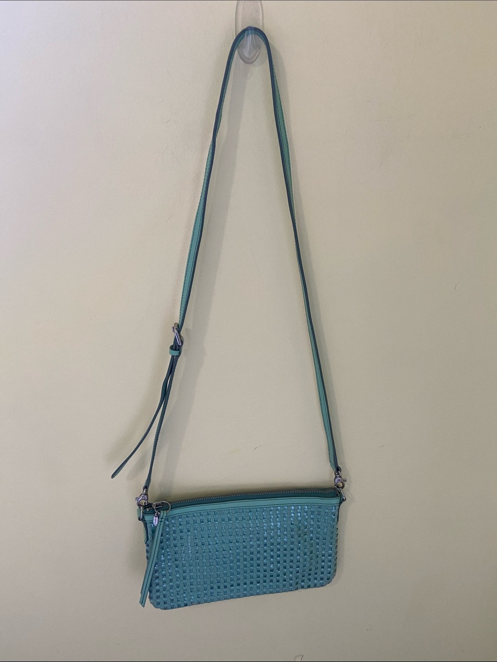 Fossil Green Woven Leather Crossbody Bag